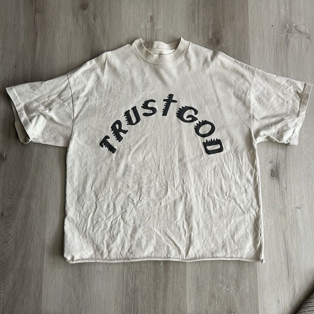 2019 Coachella Kanye West Trust God Sunday Service T-Shirt Beige Bone Size Large